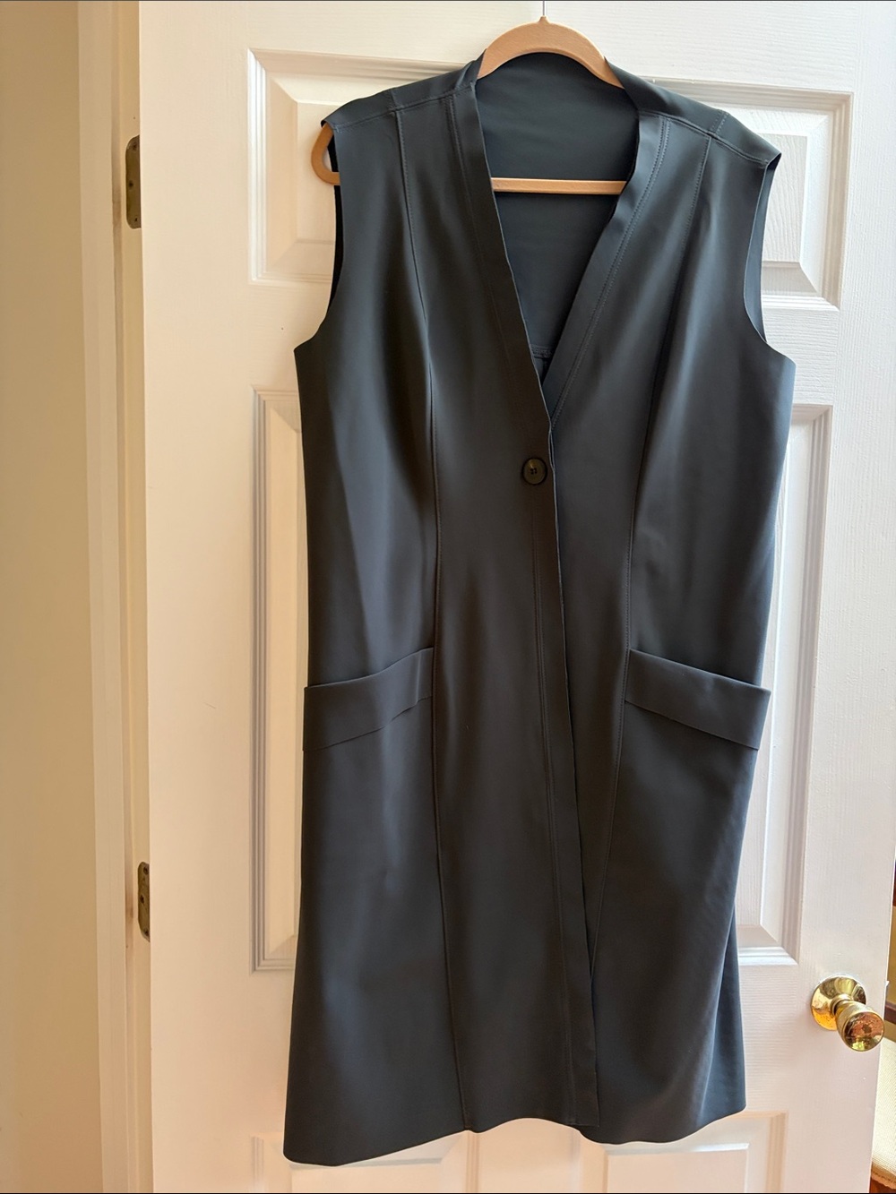 Sleeveless Green/gray Long Vest - Modern Tailored Layer